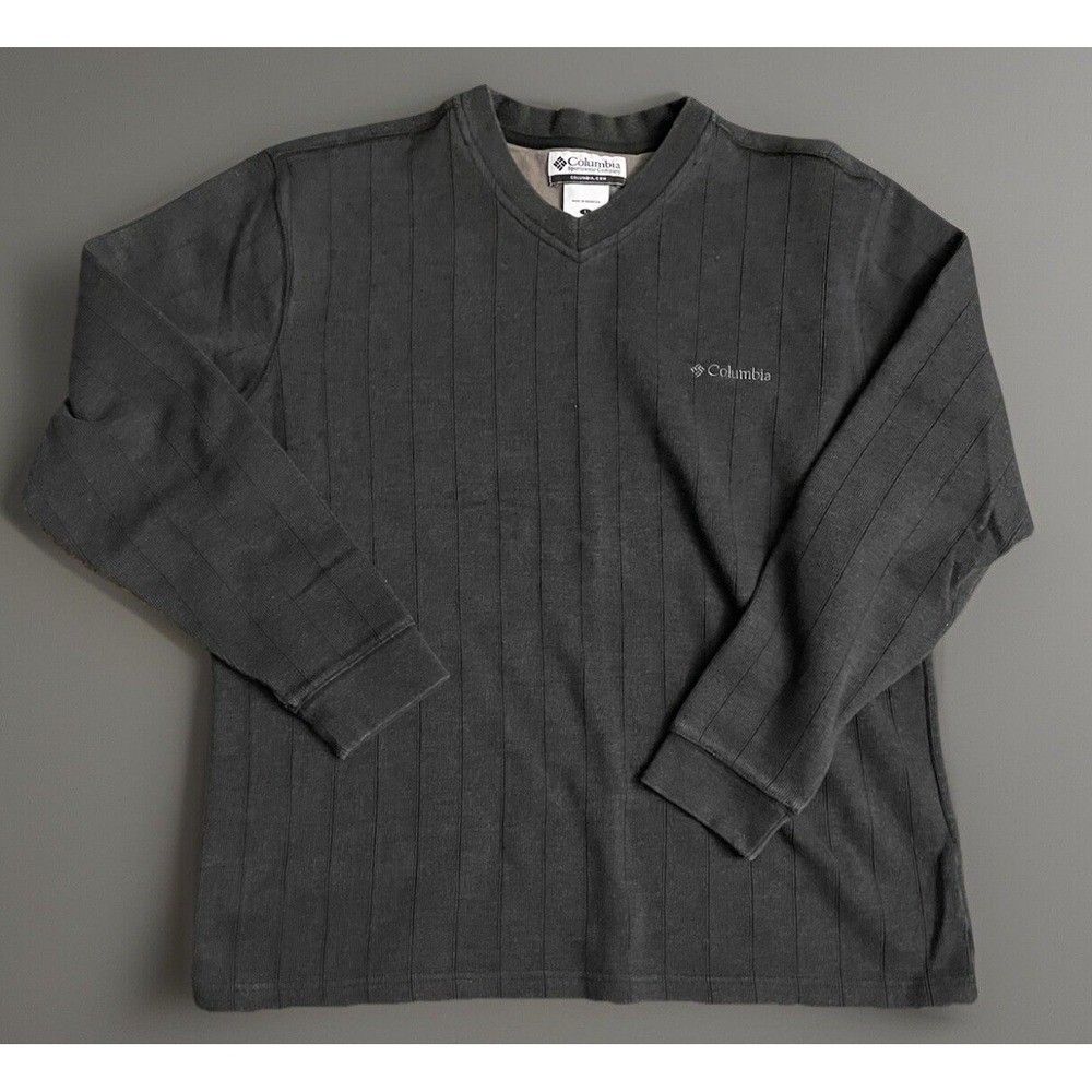 Columbia Long Sleeve V Neck Sweater Knit Gray Embroidered Logo Large JBHS